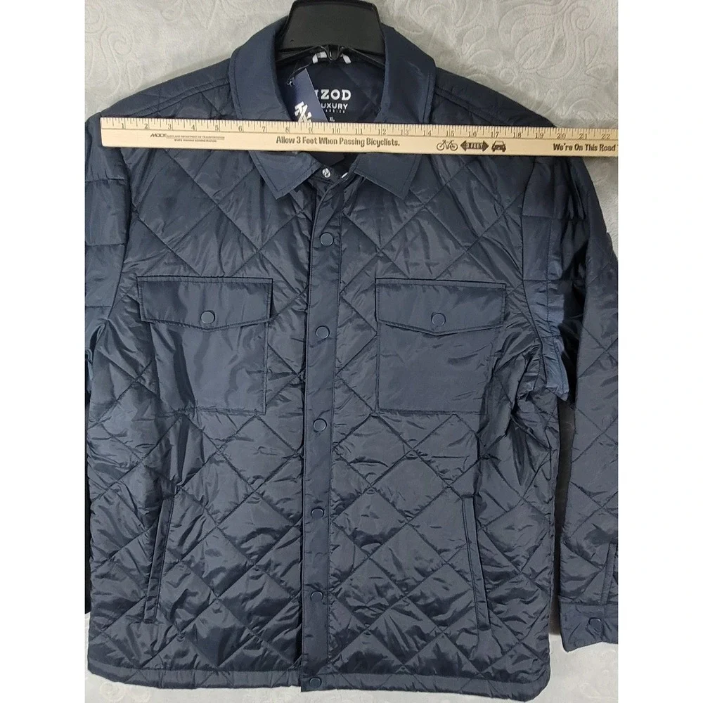 Izod Luxury Classics Men's XL Navy Blue Puffer Jacket Button Snaps Windproof NWT